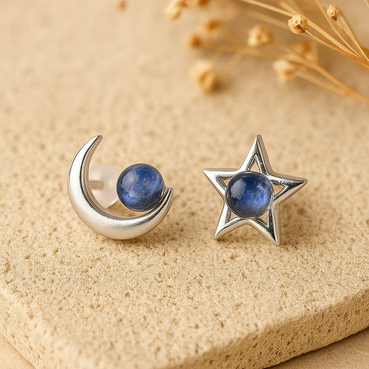 "Luna Star" Earrings in Labradorite & Silver Metal