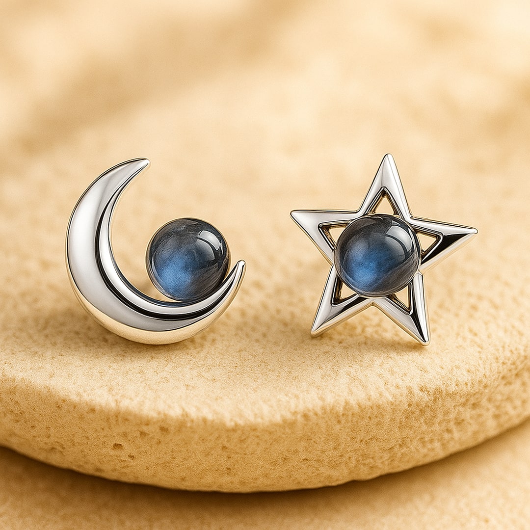 "Luna Star" Earrings in Labradorite & Silver Metal