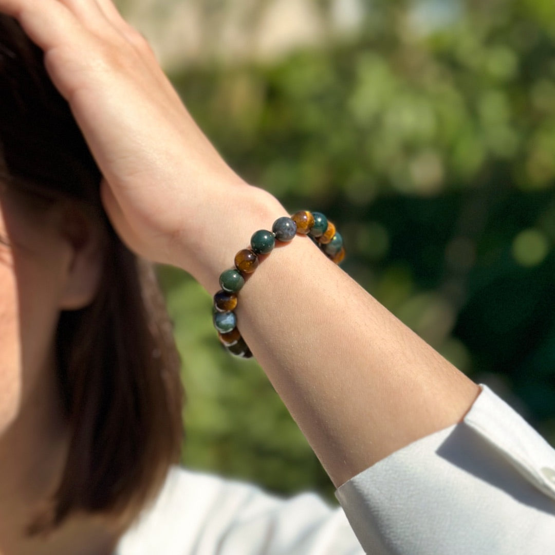 "Balance & Protection" Bracelet in Tiger's Eye & Moss Agate