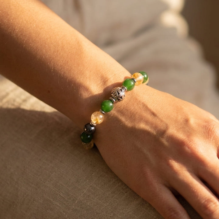 "Symbols of Luck" Bracelet in Jade, Citrine & Hematite
