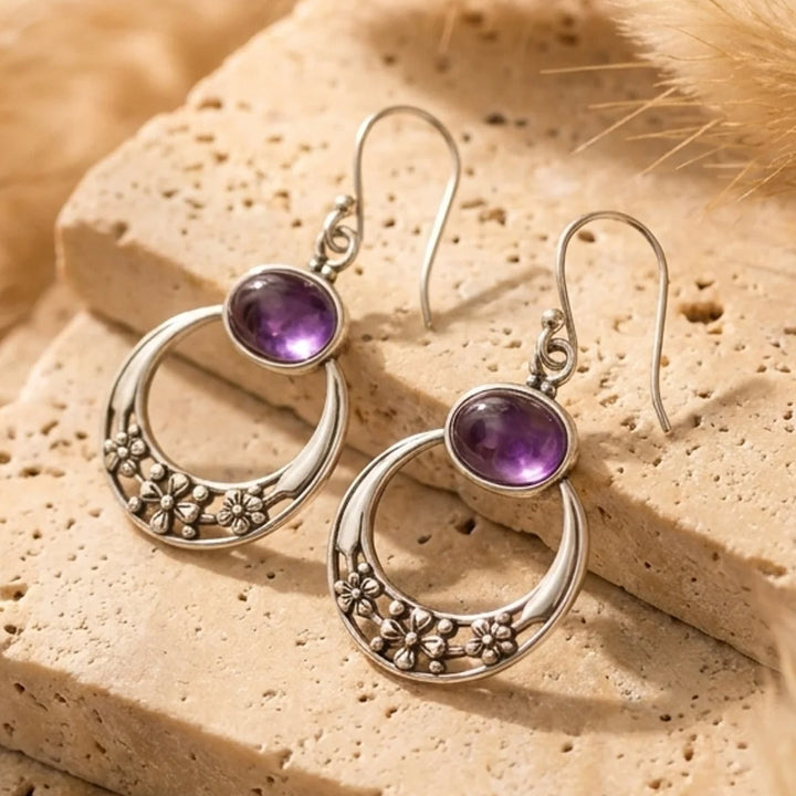 "Ear Rings 'Feminine Wisdom' in Amethyst & Silver"