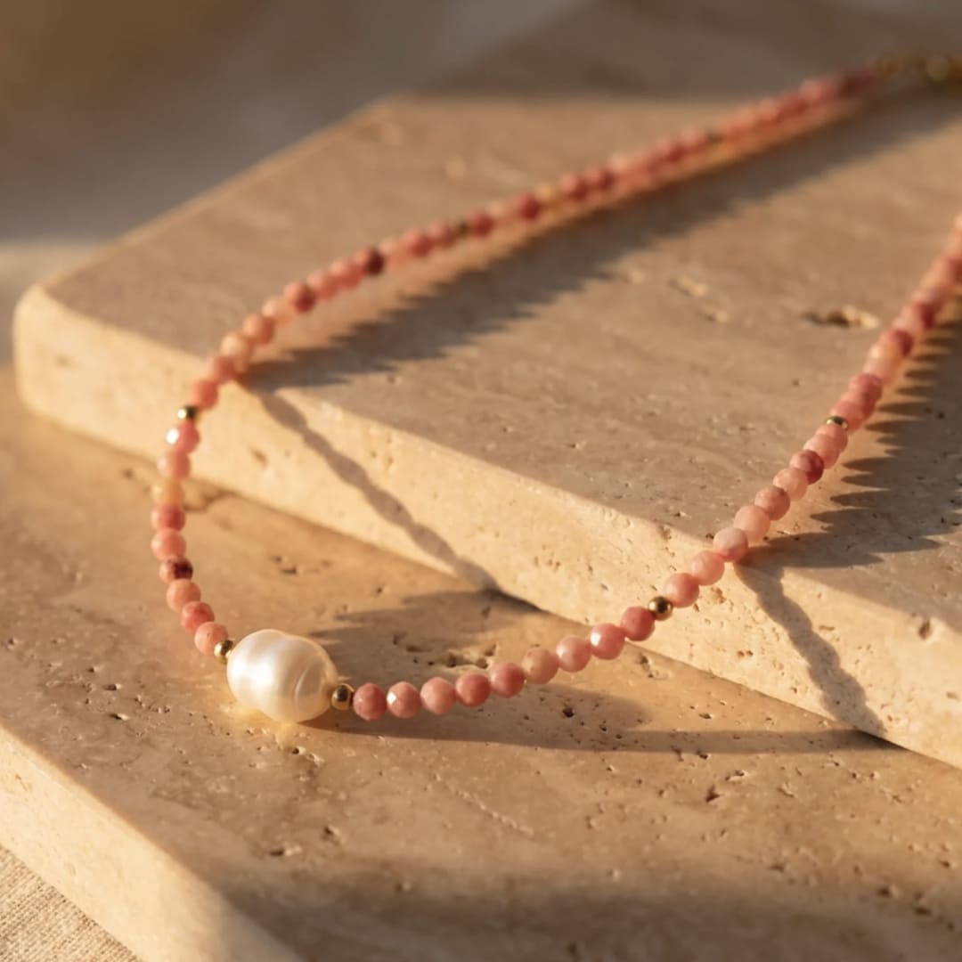 "Pearl of Tenderness" Necklace - Rhodochrosite