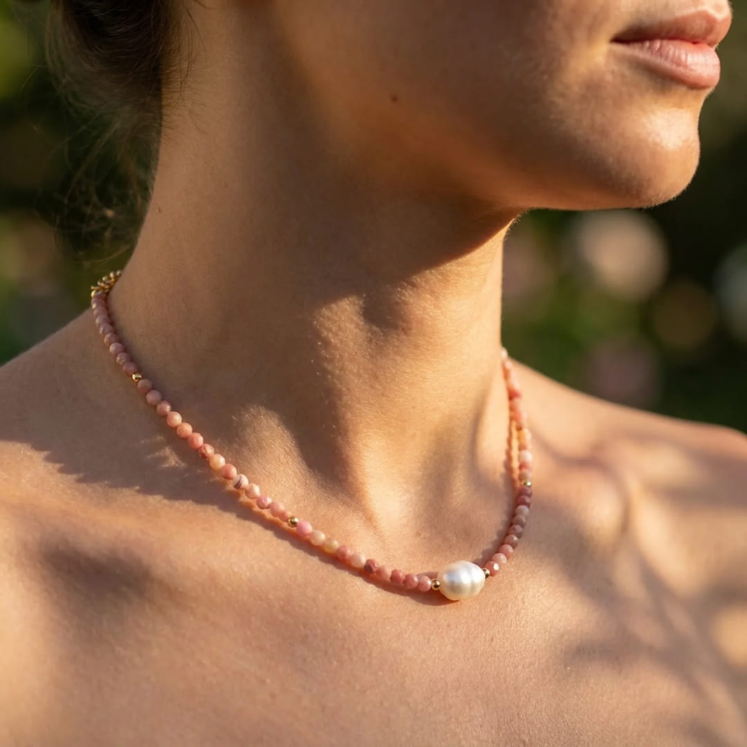 "Pearl of Tenderness" Necklace - Rhodochrosite