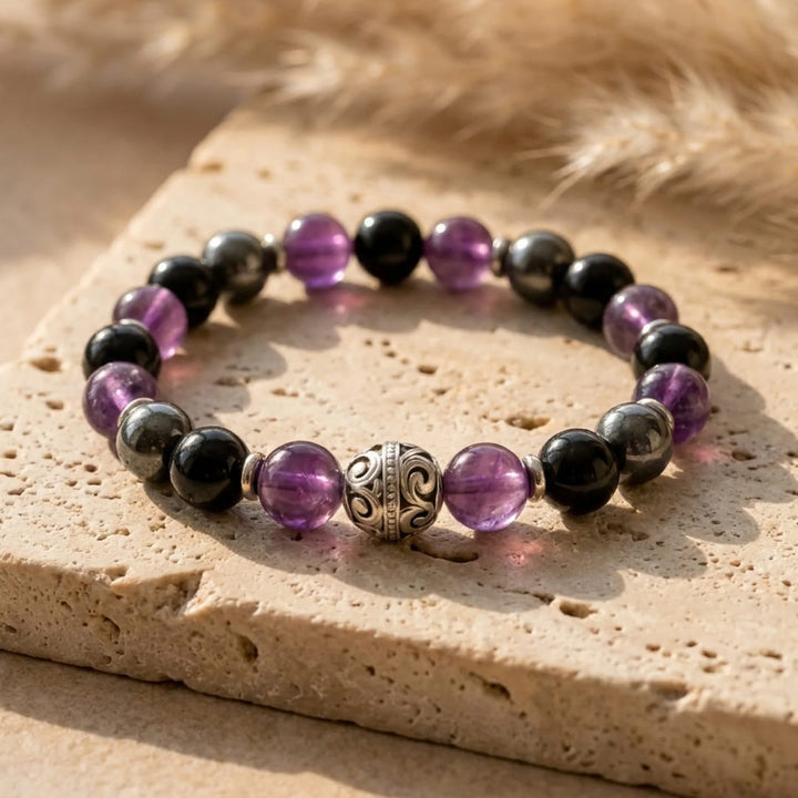 "Protective Bubble" Bracelet – Amethyst, Hematite & Obsidian