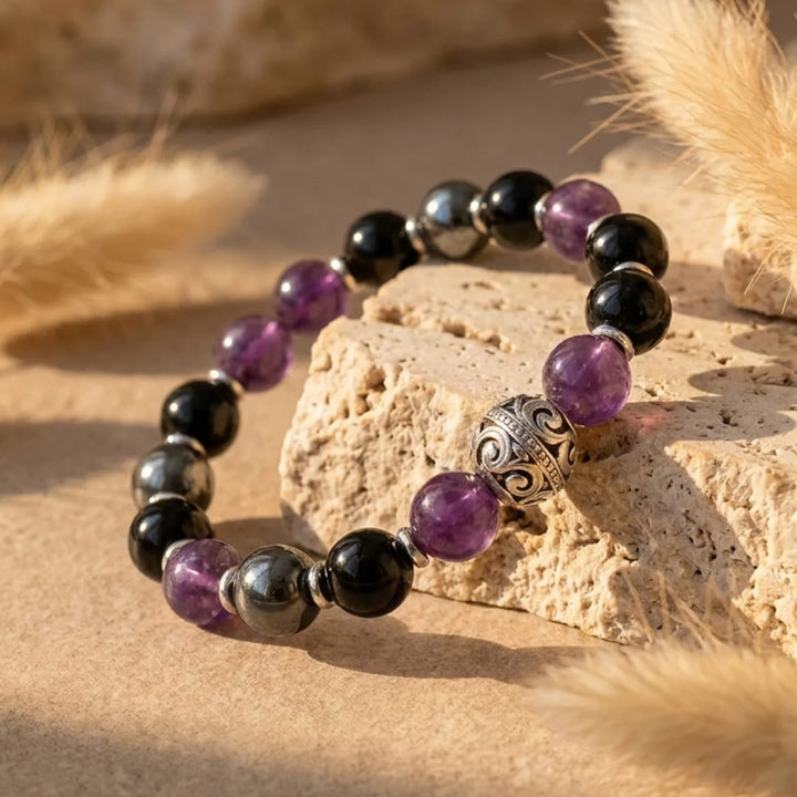 "Protective Bubble" Bracelet – Amethyst, Hematite & Obsidian