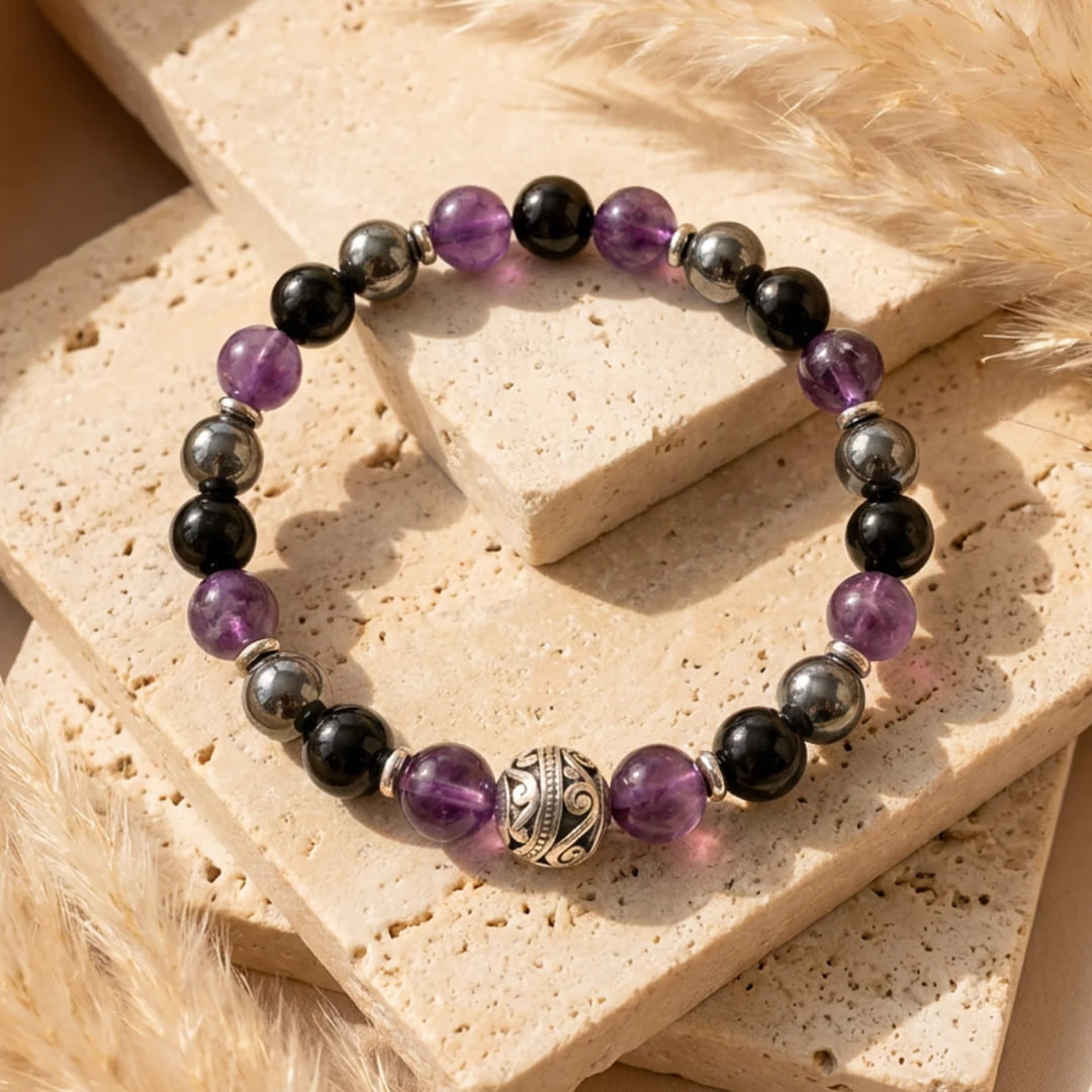 "Protective Bubble" Bracelet – Amethyst, Hematite & Obsidian