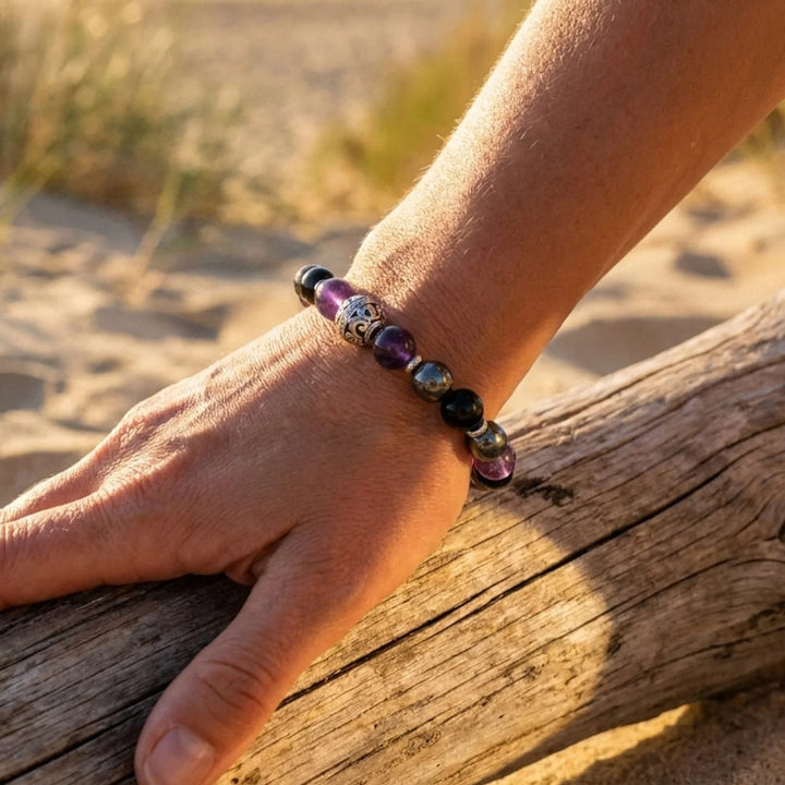 "Protective Bubble" Bracelet – Amethyst, Hematite & Obsidian