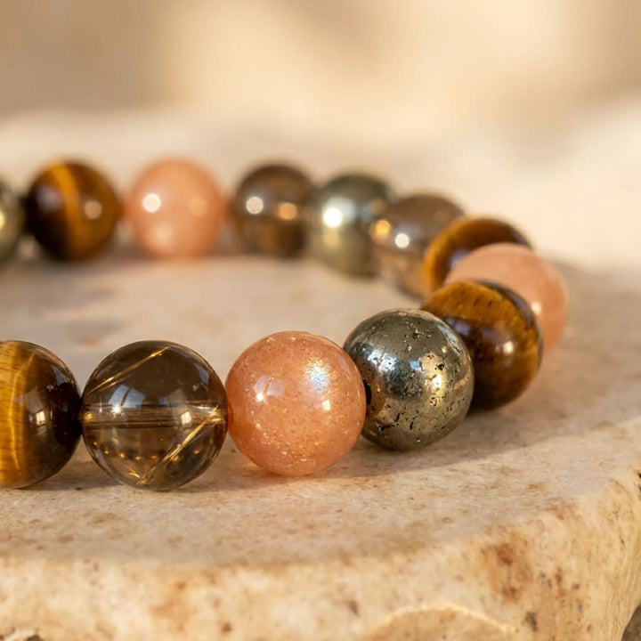 "Solar Energy" Bracelet in Smoky Quartz, Tiger's Eye & Golden Rutile Quartz