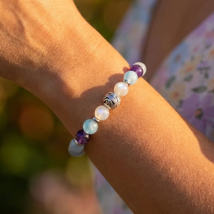 Premium Bracelet "Inner Balance" in Amethyst, Aquamarine & Moonstone