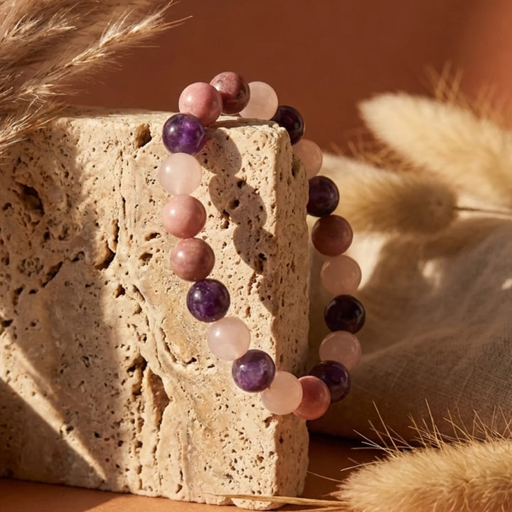 "Self-Love" Bracelet in Rhodonite, Rose Quartz & Amethyst