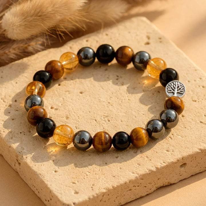 "Force & Light" Bracelet in Tiger's Eye, Citrine, Hematite & Obsidian