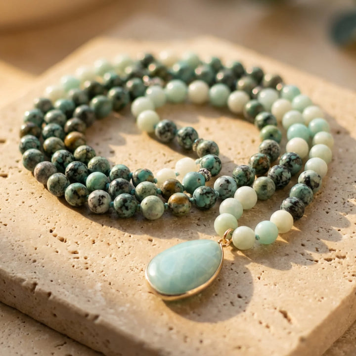 Mala Necklace “Return to the Essential” in Amazonite