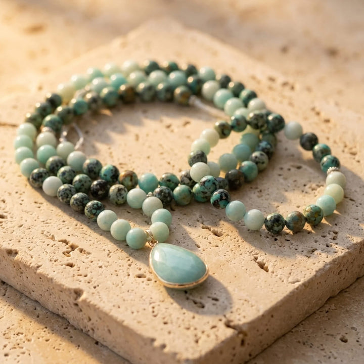 Mala Necklace “Return to the Essential” in Amazonite