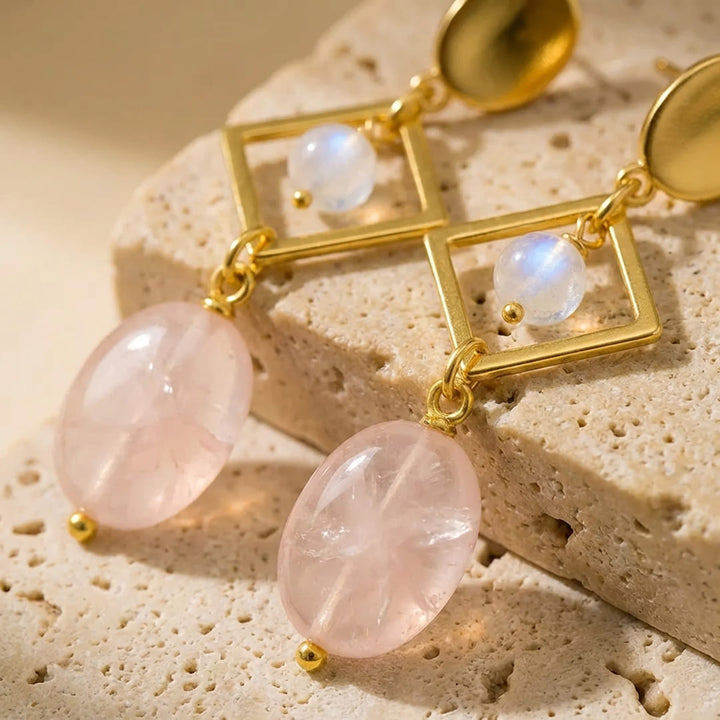 "Elation & Elegance" Earrings in Rose Quartz & Moonstone