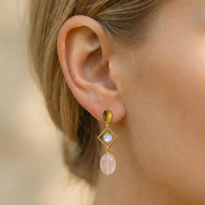 "Elation & Elegance" Earrings in Rose Quartz & Moonstone