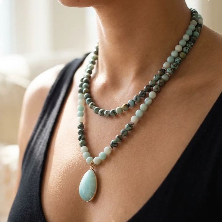 Mala Necklace “Return to the Essential” in Amazonite