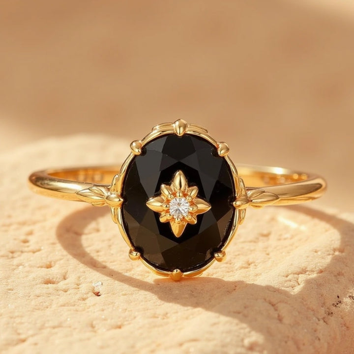 "Charme Nocturne" Adjustable Ring in Black Agate