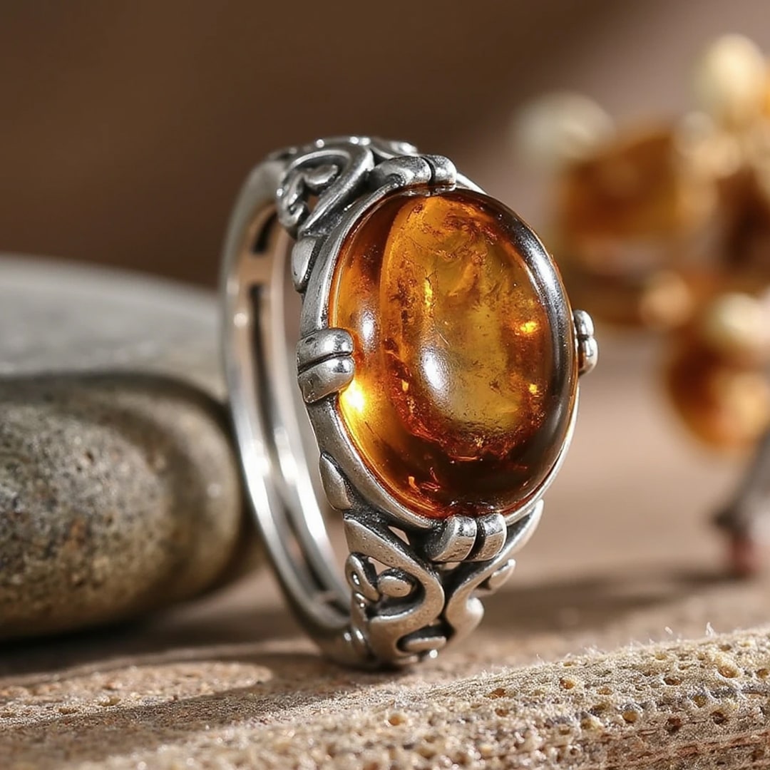 Adjustable Ring "Solar Glow" in Amber