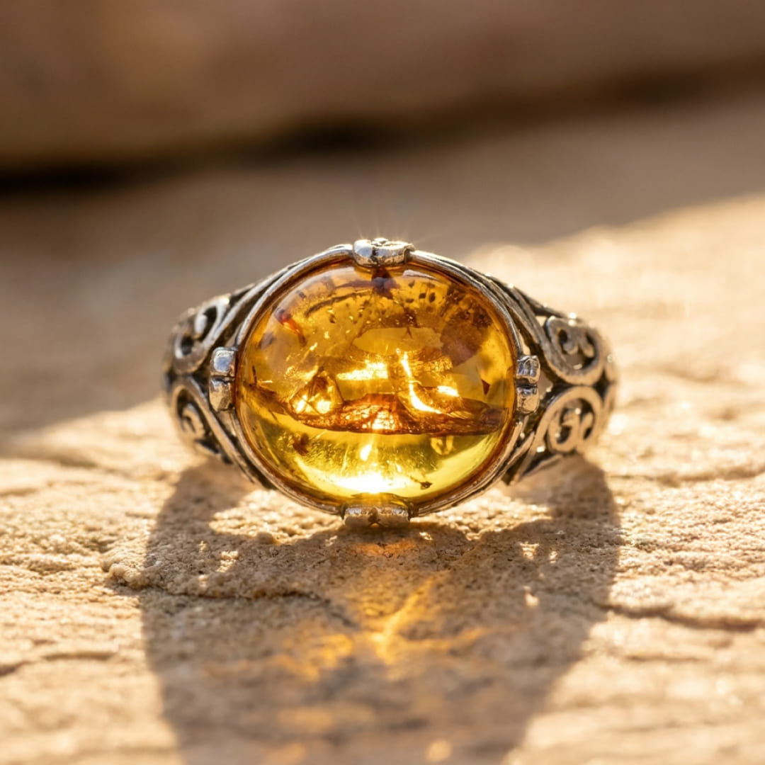 Adjustable Ring "Solar Glow" in Amber