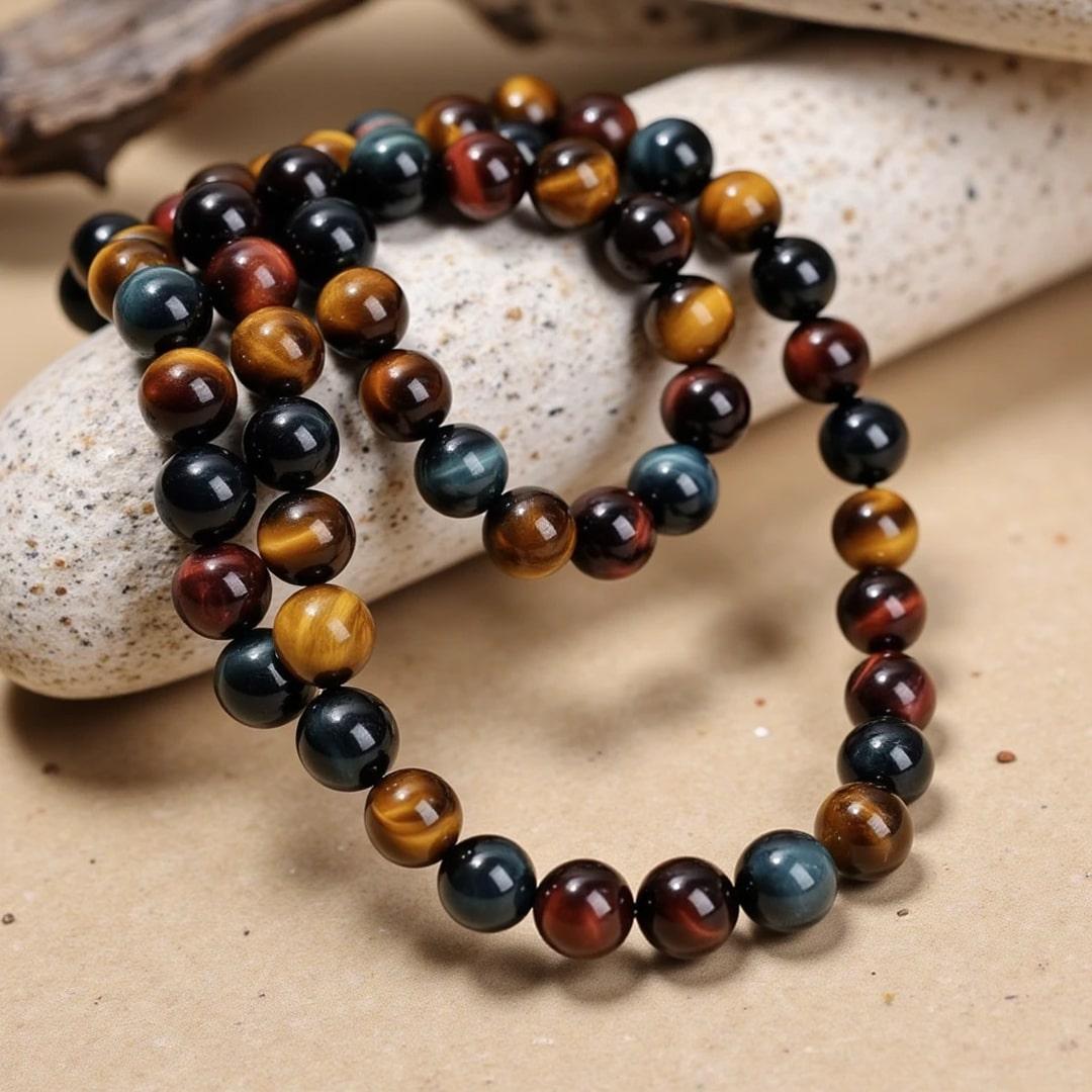 "Multiple Eye" Necklace in Tiger Eye, Hawk Eye & Bull Eye