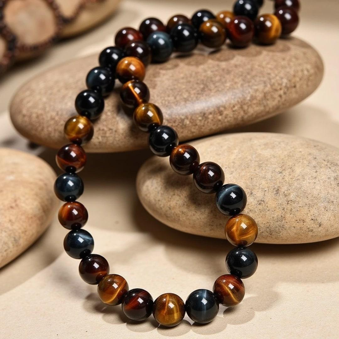 "Multiple Eye" Necklace in Tiger Eye, Hawk Eye & Bull Eye