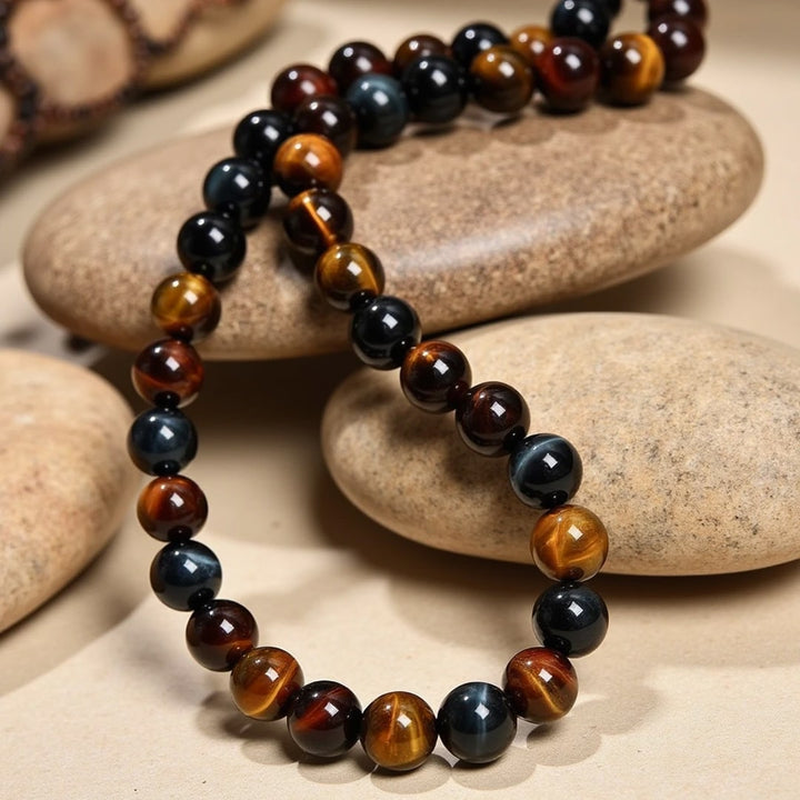 "Multiple Eye" Necklace in Tiger Eye, Hawk Eye & Bull Eye