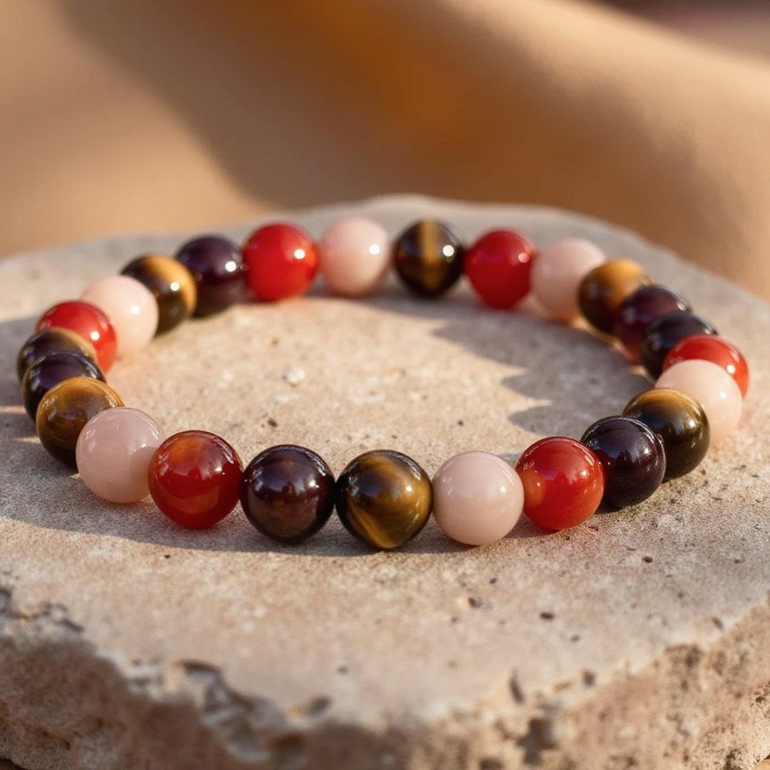 "Chance & Joy" Bracelet in Tiger's Eye, Sunstone, Carnelian & Garnet