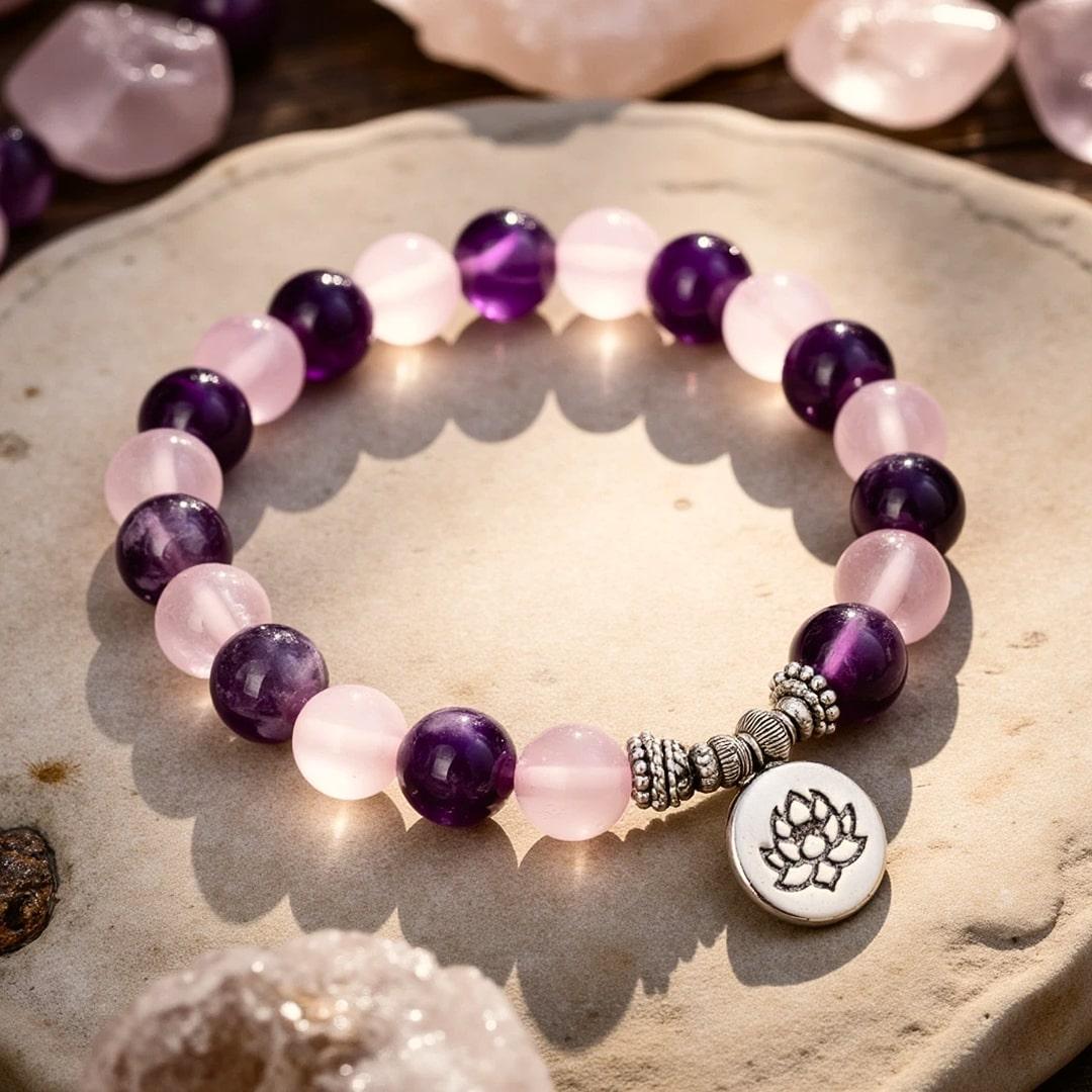 "Love & Spirituality" Bracelet in Amethyst & Rose Quartz
