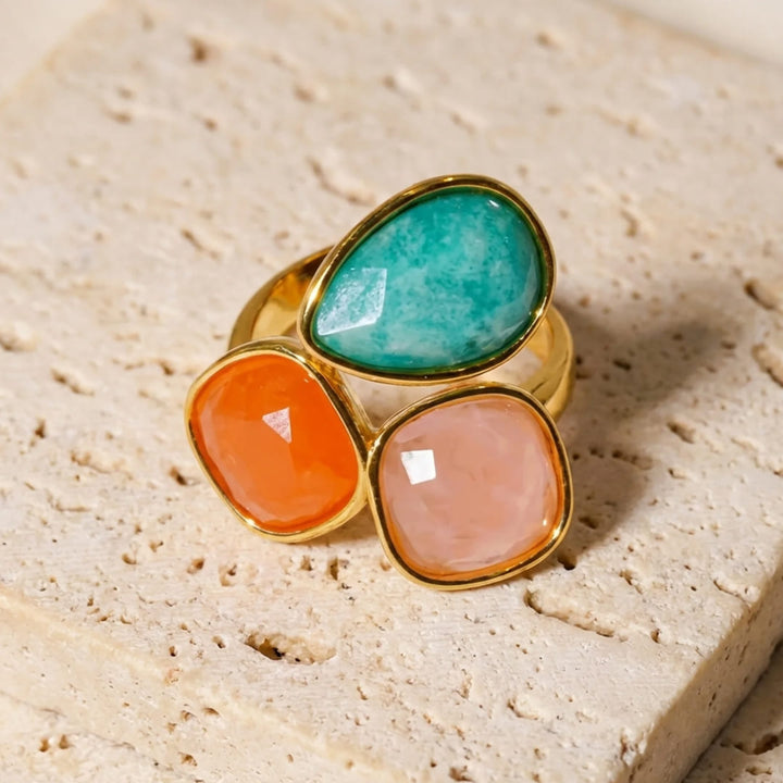 "Santi" Ring in Amazonite, Orange Aventurine & Rose Quartz
