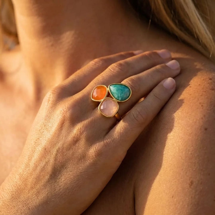 "Santi" Ring in Amazonite, Orange Aventurine & Rose Quartz