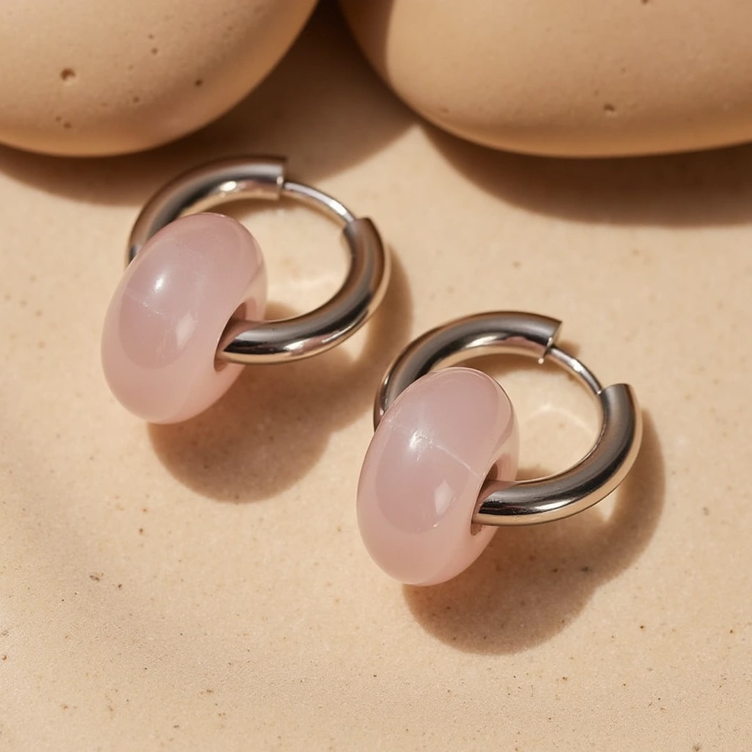 "Double Creole" Earrings in Natural Stones