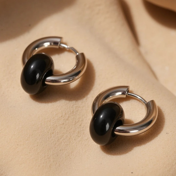 "Double Creole" Earrings in Natural Stones
