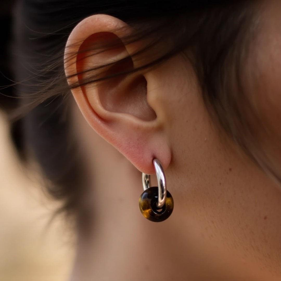 "Double Creole" Earrings in Natural Stones