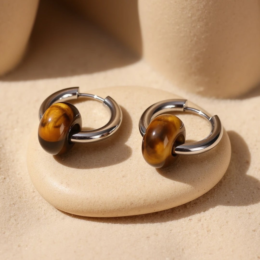 "Double Creole" Earrings in Natural Stones