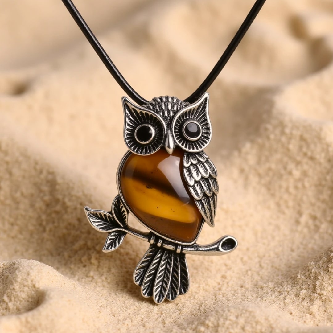"Spirit of the Owl" Necklace – Natural Stone of Your Choice