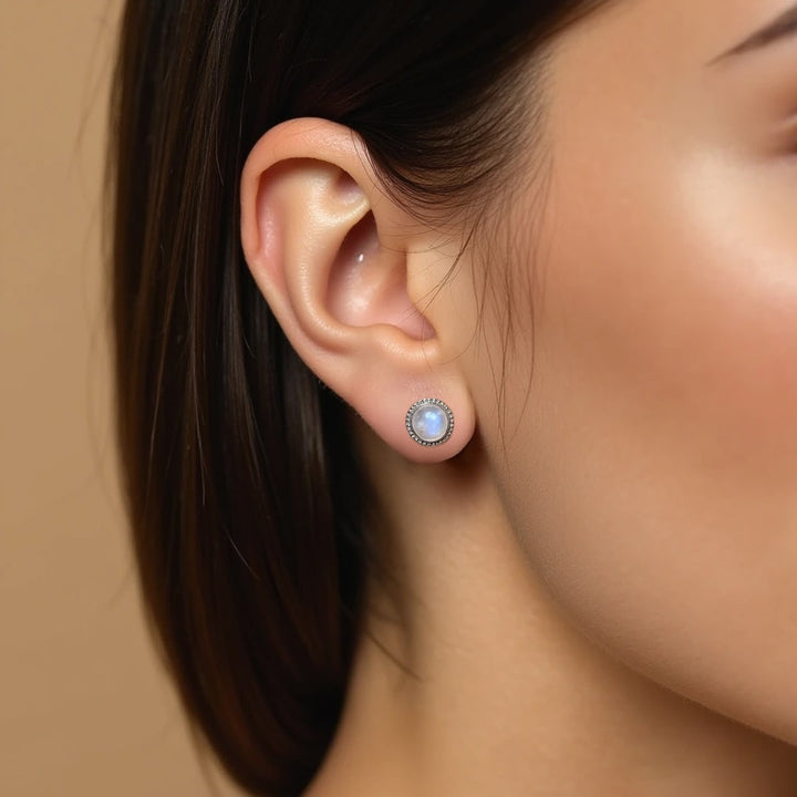 White Labradorite Button Earrings