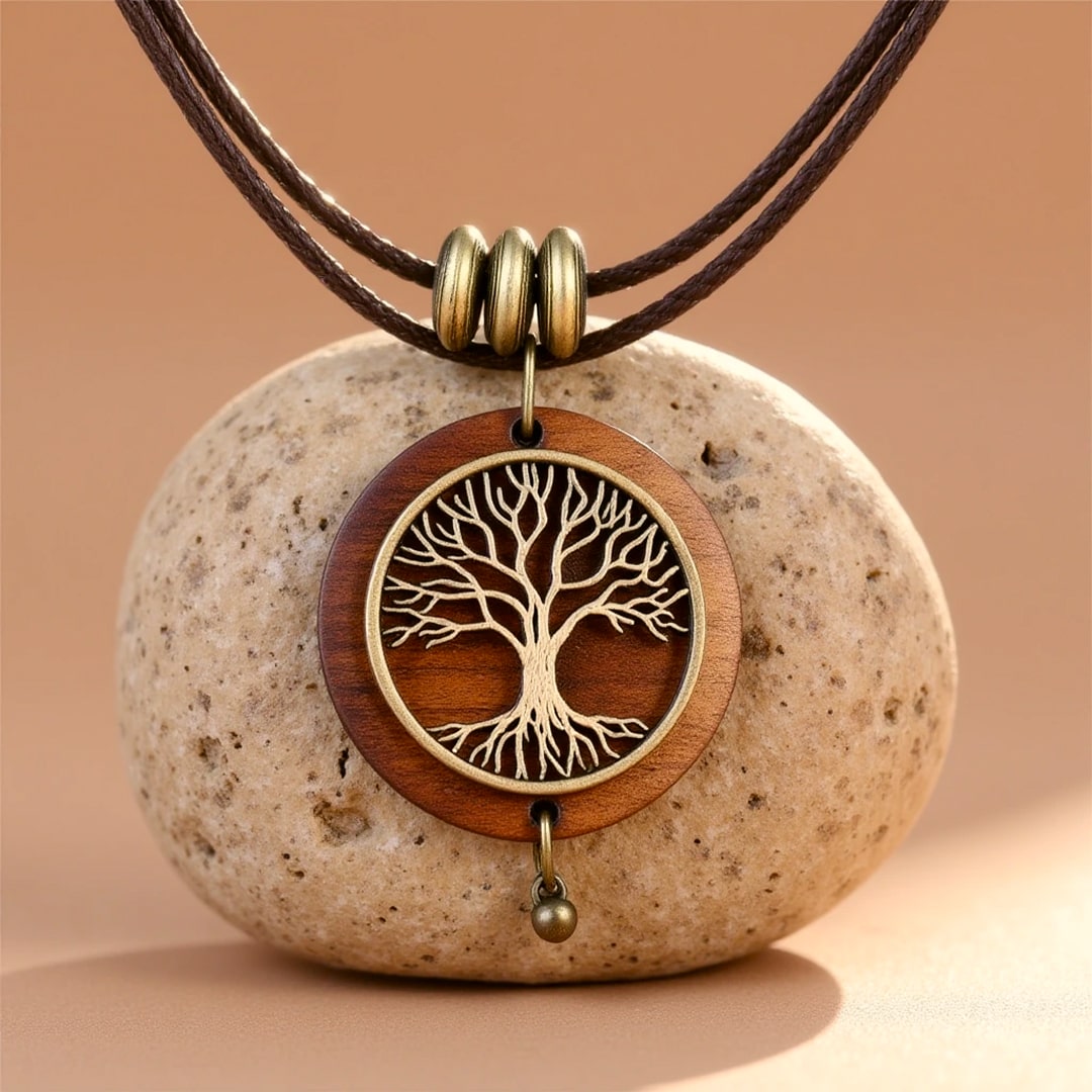 "Tree of Life Sacred" Necklace in Natural Wood