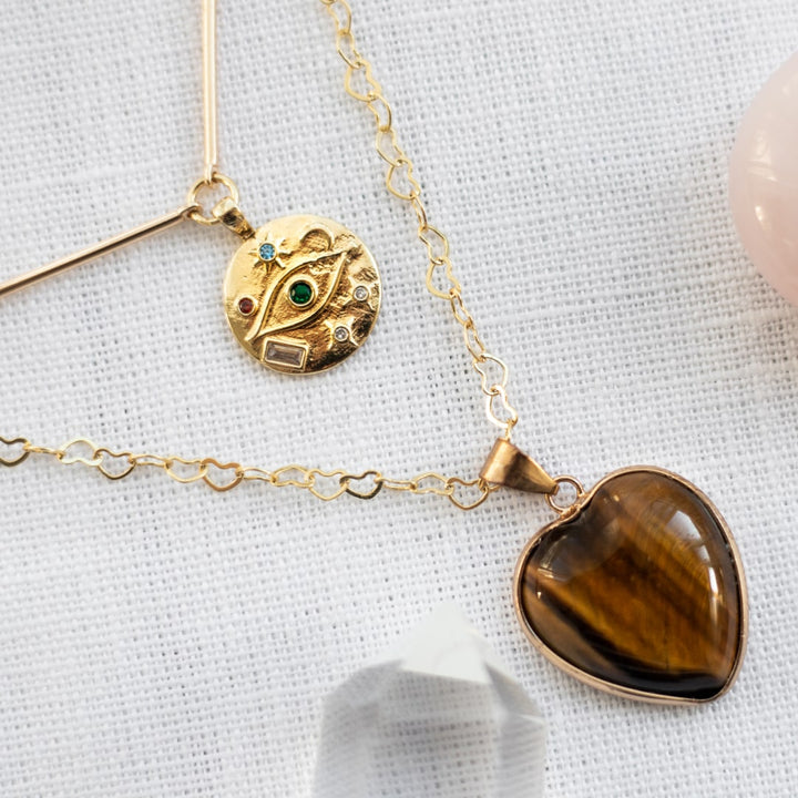 Double Row Necklace "Protective Heart" in Tiger's Eye