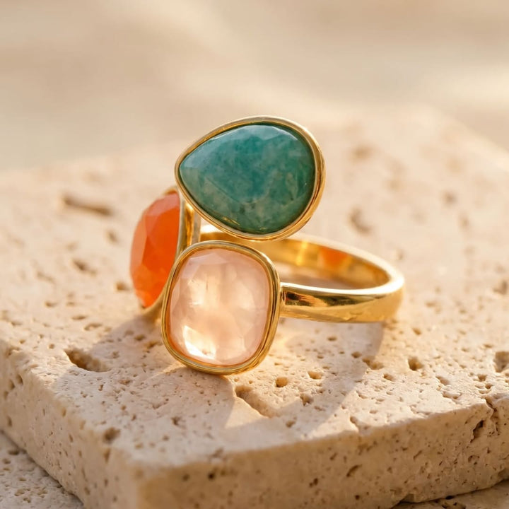 "Santi" Ring in Amazonite, Orange Aventurine & Rose Quartz