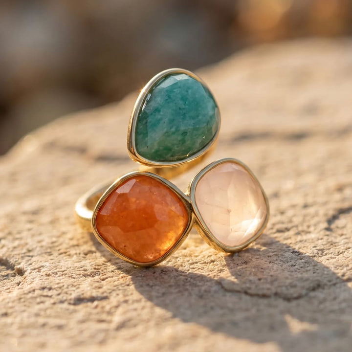 "Santi" Ring in Amazonite, Orange Aventurine & Rose Quartz