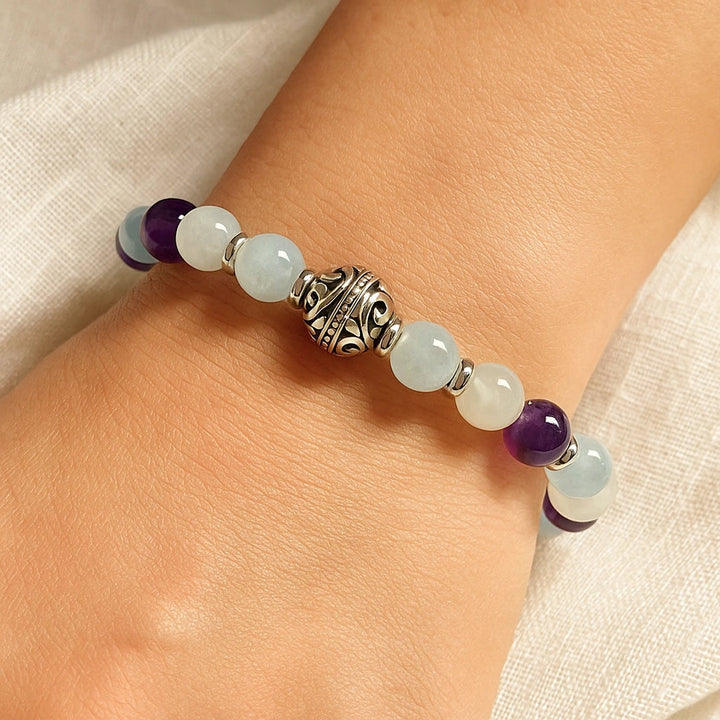 Premium Bracelet "Inner Balance" in Amethyst, Aquamarine & Moonstone