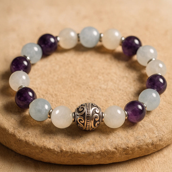 Premium Bracelet "Inner Balance" in Amethyst, Aquamarine & Moonstone