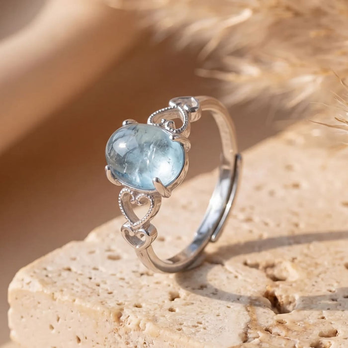 Adjustable Ring "Sea Crystal" in Aquamarine