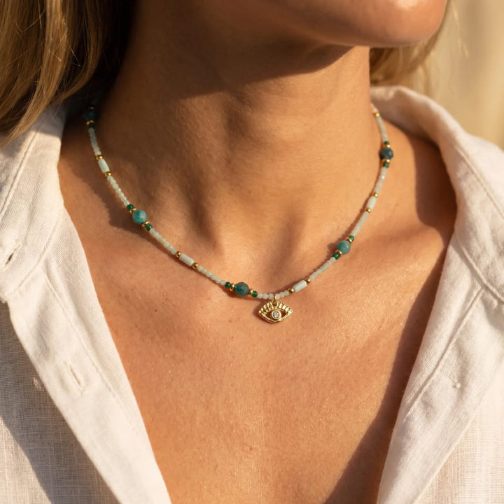"Protective Eye & Inner Serenity" Necklace in Amazonite & Apatite