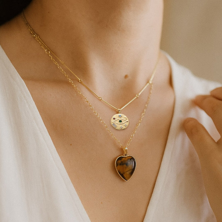 Double Row Necklace "Protective Heart" in Tiger's Eye