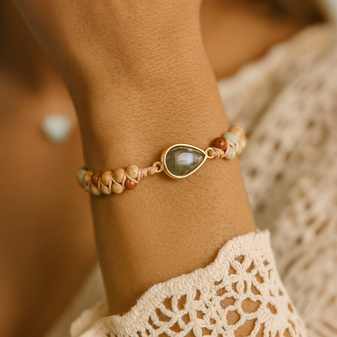 "Woven Bracelet 'Audacity' in Jasper & Labradorite"