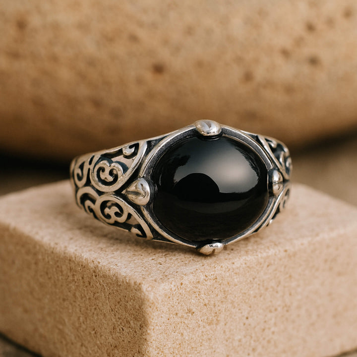 "Anchored Serenity" Ring in Black Agate