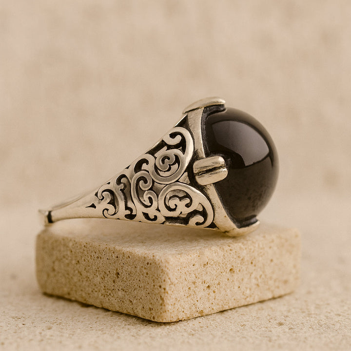 "Anchored Serenity" Ring in Black Agate