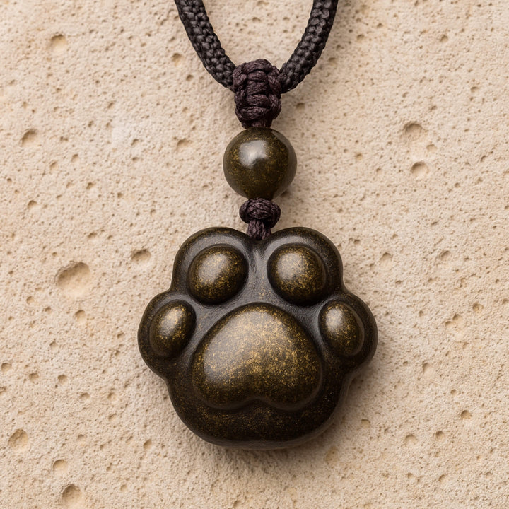 "Link Eternal" Paw Pendant in Golden Obsidian
