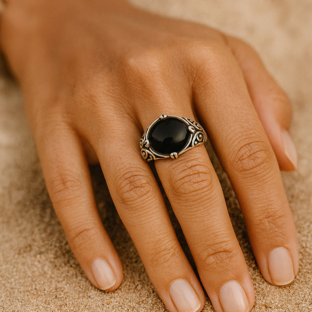 "Anchored Serenity" Ring in Black Agate